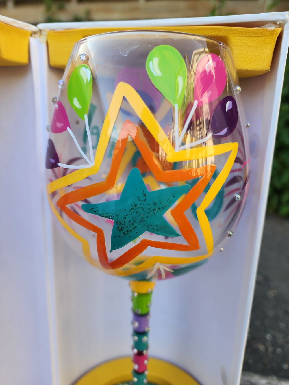 Lolita Multicolor Collectible 'Celebrate' Hand-Painted & Embellished Wine Glass - Picture 3 of 9